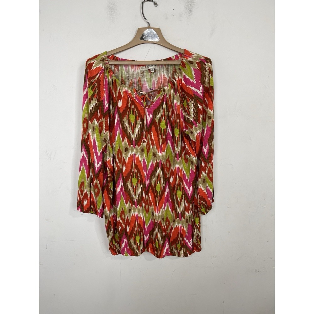 Jones New York Women Shirt 2X Boho Southwest Beachy Travel Old Money Preppy Ikat